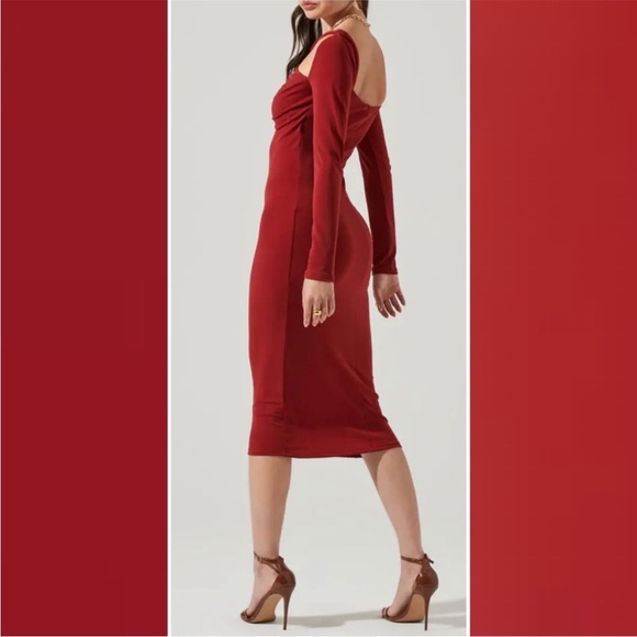 ASTR Cutout Detail Long Sleeve Bodycon Midi Dress Rust Red New With Tags Medium - Picture 3 of 9